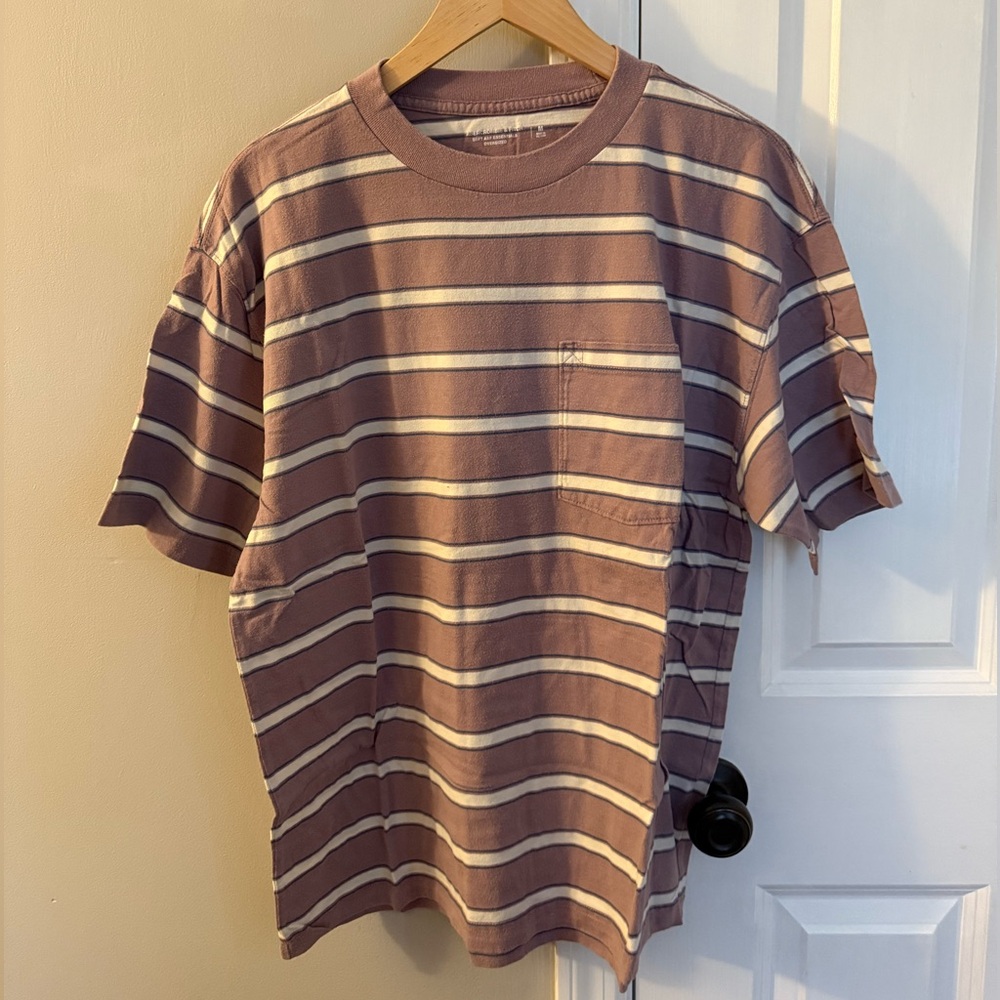 Abercrombie & Fitch Pink and White Striped Oversized Tee